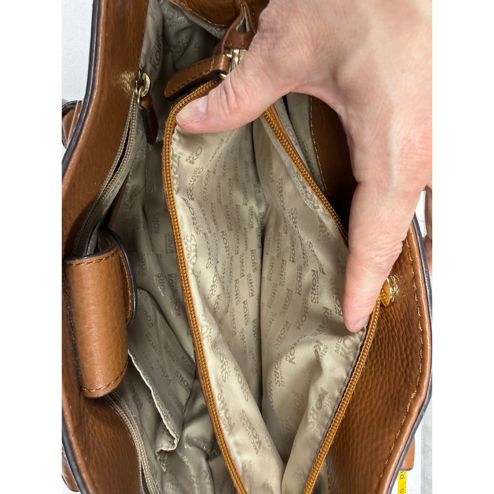 Michael Kors Hamilton Handbag Cognac Brown Pebbled Leather Tote Gold Accents - Picture 8 of 12